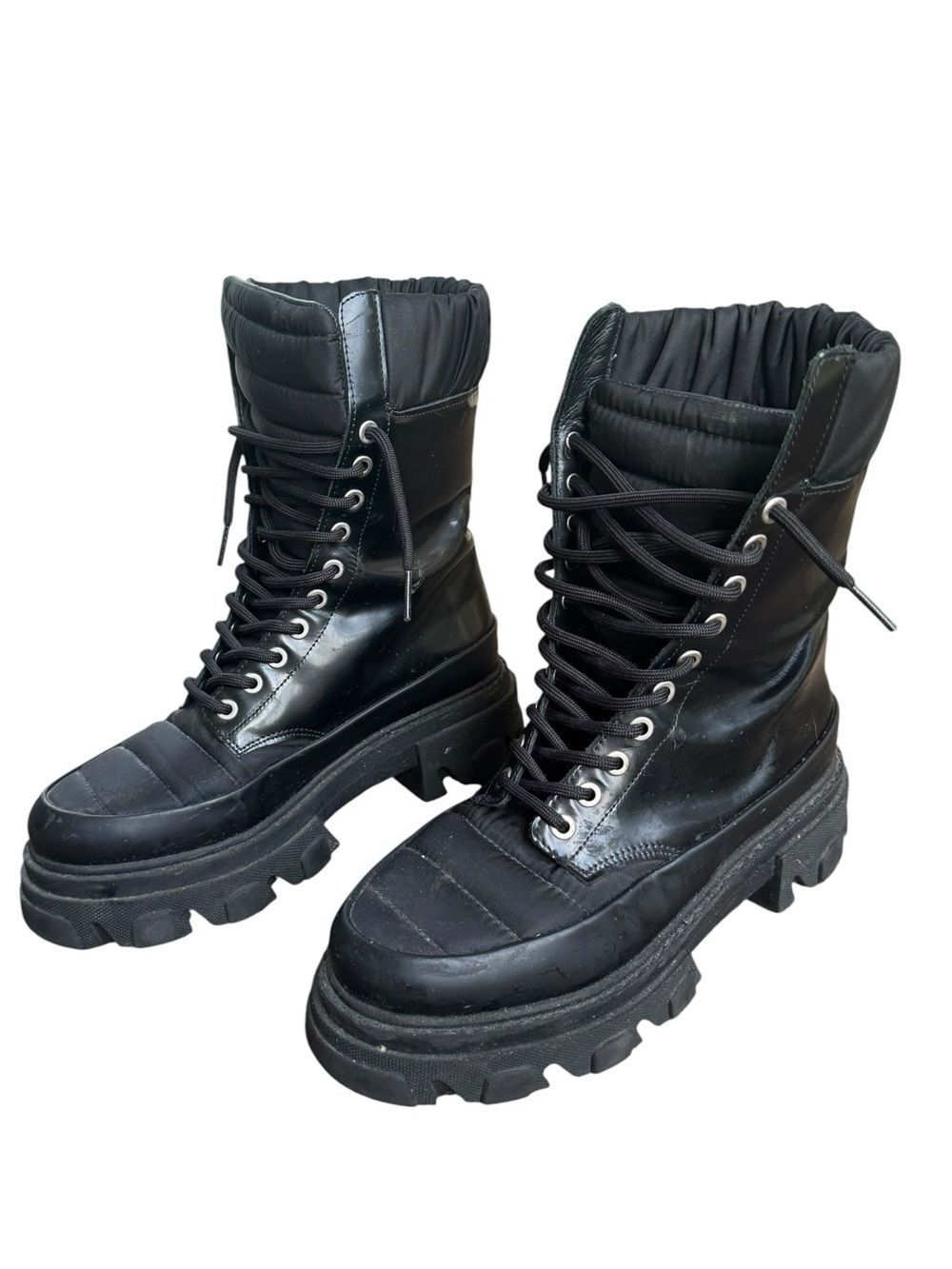 Ganni Brush Off & Nylon Combat Boots in Black 38